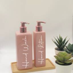 Personalised Pink Square Soap Dispenser Bottle With Rose Gold Pump 250Ml & 500Ml - thumbnail 2