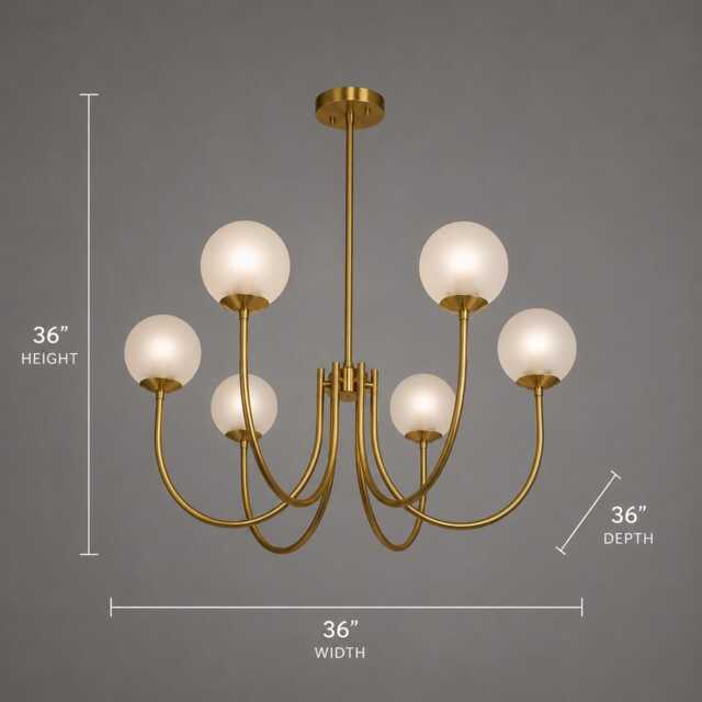 Unique Castle Style 6-Light Brass Chandelier - Brushed Globe Milky Glass Pendant Light Medieval Inspired - image 1