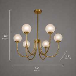 Unique Castle Style 6-Light Brass Chandelier - Brushed Globe Milky Glass Pendant Light Medieval Inspired - thumbnail 1