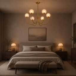 Unique Castle Style 6-Light Brass Chandelier - Brushed Globe Milky Glass Pendant Light Medieval Inspired - thumbnail 2