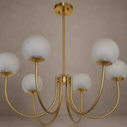 Unique Castle Style 6-Light Brass Chandelier - Brushed Globe Milky Glass Pendant Light Medieval Inspired - thumbnail 4