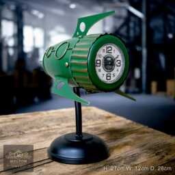 Retro Rocket Green Clock Spaceship Desk Vintage Style Metal Battery 28cm - thumbnail 3
