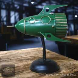 Retro Rocket Green Clock Spaceship Desk Vintage Style Metal Battery 28cm - thumbnail 2