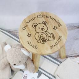 Personalised Child's Wooden Stool On Your Christening Chair Name & Date Baby Gift For Daughter Son Godson Goddaughter - thumbnail 3