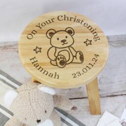 Personalised Child's Wooden Stool On Your Christening Chair Name & Date Baby Gift For Daughter Son Godson Goddaughter - thumbnail 4