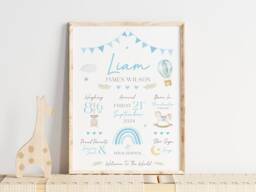 Personalised New Baby Print - Boy Gift, Newborn Gift Keepsake Print, Nursery - thumbnail 1