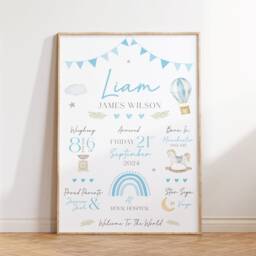 Personalised New Baby Print - Boy Gift, Newborn Gift Keepsake Print, Nursery - thumbnail 3