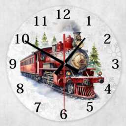Christmas Train Glass Wall Clock - Silent Ticking, 20cm & 30cm Sizes Festive Holiday Decor - thumbnail 4