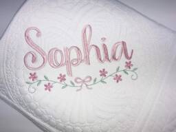 Personalized Floral Baby Quilt, Embroidered Heirloom Blanket - thumbnail 1