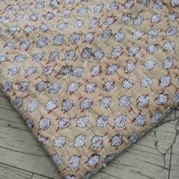 Beige Throw Beautiful Print Indian Handmade Kantha Bedspread Quilt Size Multi - thumbnail 2