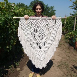 Large Macrame Wall Hanging Bohemian Decor, Unbleached Cotton, 3 Ft - thumbnail 3