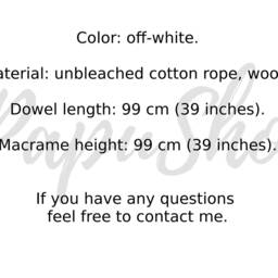 Large Macrame Wall Hanging Bohemian Decor, Unbleached Cotton, 3 Ft - thumbnail 2
