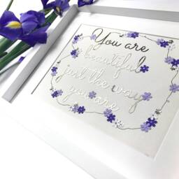 You Are Beautiful Wall Art, Shiny Gold Quote Cutout Letters With Purple Flower Border, Believe in Yourself, Affirmation Gift - thumbnail 3