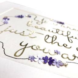 You Are Beautiful Wall Art, Shiny Gold Quote Cutout Letters With Purple Flower Border, Believe in Yourself, Affirmation Gift - thumbnail 2