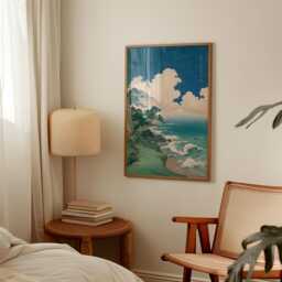 Japanese Woodblock Coastal Poster - Blue Green Seascape Art Vintage Ocean Landscape Print - thumbnail 2