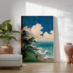 Japanese Woodblock Coastal Poster - Blue Green Seascape Art Vintage Ocean Landscape Print - thumbnail 3