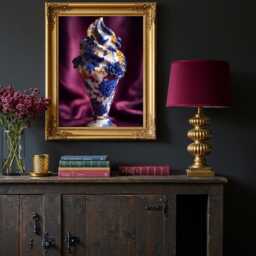 Chinoiserie Ice Cream Wall Art - Blue & White Porcelain Style Print Maximalist Dessert Decor - thumbnail 3