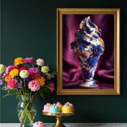 Chinoiserie Ice Cream Wall Art - Blue & White Porcelain Style Print Maximalist Dessert Decor - thumbnail 1