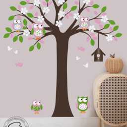 Tree & Owls Nursery Wall Decal - Vinyl Decal, Baby Room Decor - thumbnail 2
