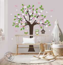 Tree & Owls Nursery Wall Decal - Vinyl Decal, Baby Room Decor