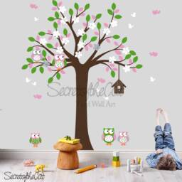 Tree & Owls Nursery Wall Decal - Vinyl Decal, Baby Room Decor - thumbnail 3