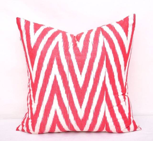 Red Chevron Ikat Pillow Cover, Organic Cotton Accent - 20x20 - image 1