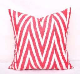 Red Chevron Ikat Pillow Cover, Organic Cotton Accent - 20x20 - thumbnail 1