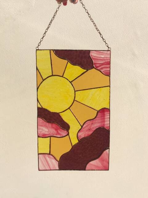 stain Glass Panel Suncatcher Picture Sun Moon Landscape Home Decor. Window Wall Hanging. Cling Nature Gift For Mothers Day - image 1