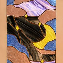 stain Glass Panel Suncatcher Picture Sun Moon Landscape Home Decor. Window Wall Hanging. Cling Nature Gift For Mothers Day - thumbnail 3