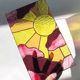 stain Glass Panel Suncatcher Picture Sun Moon Landscape Home Decor. Window Wall Hanging. Cling Nature Gift For Mothers Day - thumbnail 2