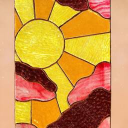 stain Glass Panel Suncatcher Picture Sun Moon Landscape Home Decor. Window Wall Hanging. Cling Nature Gift For Mothers Day - thumbnail 4