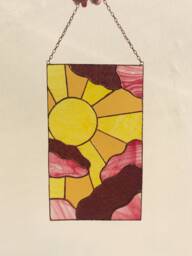 stain Glass Panel Suncatcher Picture Sun Moon Landscape Home Decor. Window Wall Hanging. Cling Nature Gift For Mothers Day