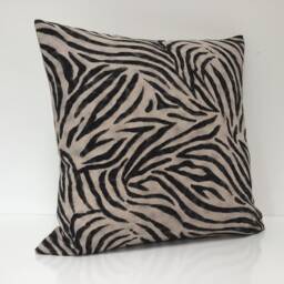 Zebra Cushion Cover Animal Print Cotton Linen Look Fabric Black & Beige - thumbnail 4