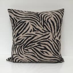 Zebra Cushion Cover Animal Print Cotton Linen Look Fabric Black & Beige - thumbnail 3
