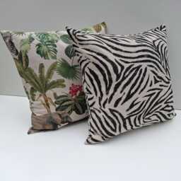 Zebra Cushion Cover Animal Print Cotton Linen Look Fabric Black & Beige - thumbnail 1
