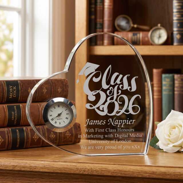 Engraved Personalised Graduation Gift Crystal Glass Clock With Year - image 1