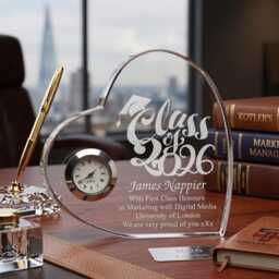 Engraved Personalised Graduation Gift Crystal Glass Clock With Year - thumbnail 2