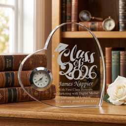Engraved Personalised Graduation Gift Crystal Glass Clock With Year - thumbnail 1