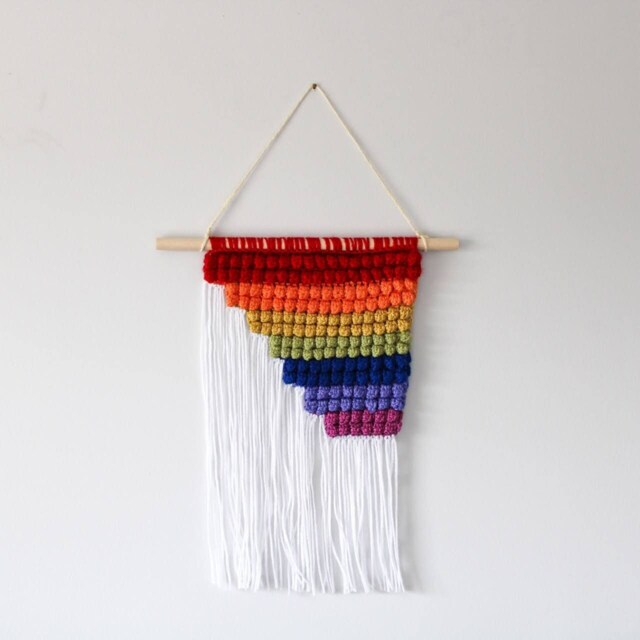 Asymmetrical Rainbow Crochet Wall Tapestry Hanging With Tassels Lgbtqia2S+ Pride Decor - image 1