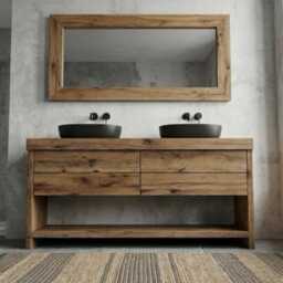 Rustic Oak Bathroom Vanity Double Sink - Reclaimed Solid Wood Cabinet With Storage Shelf - thumbnail 2