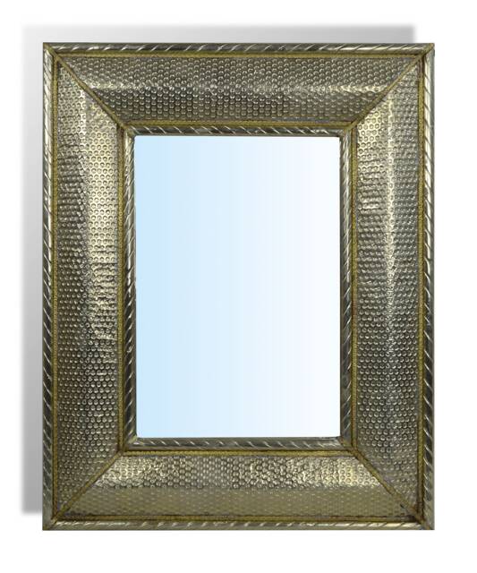 Artisan Boho Style Rectangular Silver Mirror - Hammered Insert - image 1