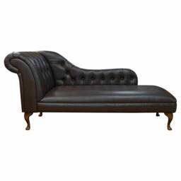 Handmade Chocolate Genuine Leather Chesterfield Buttoned Chaise Longue Medal Expresso Real Leather, British Made - thumbnail 3