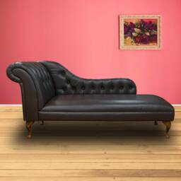 Handmade Chocolate Genuine Leather Chesterfield Buttoned Chaise Longue Medal Expresso Real Leather, British Made - thumbnail 2