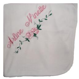 White Cotton Interlock Baby Blanket With Flower Embroidery & Personalized - thumbnail 2