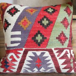 Vintage Kilim Pillow Cover - Handwoven Wool Rug Cushion, 16 Inch - thumbnail 2