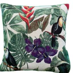 Tropical Woven Tapestry Cushion Cover Floral Toucan Parrot 16-22 In - thumbnail 3