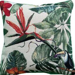 Tropical Woven Tapestry Cushion Cover Floral Toucan Parrot 16-22 In - thumbnail 2