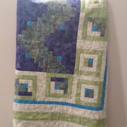 Purple Log Cabin Quilt, Twin Bedspread, Handmade Twin Modern Wall Hanging, Quilt Throw, Colorful - thumbnail 3