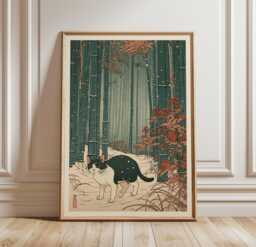 Cat Bamboo Forest Poster, Japanese Animal Print, Nature Wall Art - thumbnail 1