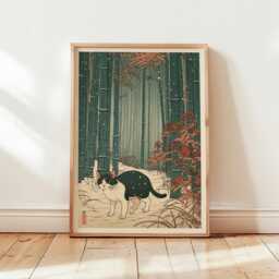Cat Bamboo Forest Poster, Japanese Animal Print, Nature Wall Art - thumbnail 4